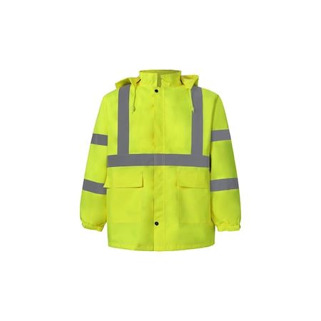 High Viz Rain Jacket With Detachable Hood, 4X-Large, Lime, Class 3